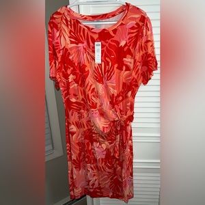 Chico’s ‘flame scarlet’ lush foliage print side tie knit dress Size 3 (XL)